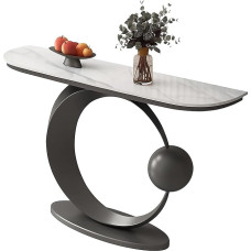 lyxamjrzyp Moderne Konsolentisch, Langer Konsolentisch Aus Steinplatte, Metallgestell, Schmaler Sofatisch für Flur oder Wohnzimmer(White Black,47.2in/120cm)
