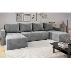 MODERNO FORSET U Corner Sofa with Sleep Function and Bed Box, Sofa with +3 Seats, Sofa Bed, Living Landscape U-Shape, Modern Couch, 301 x 145 x 80 cm, Big Sofa, XXL, Grey