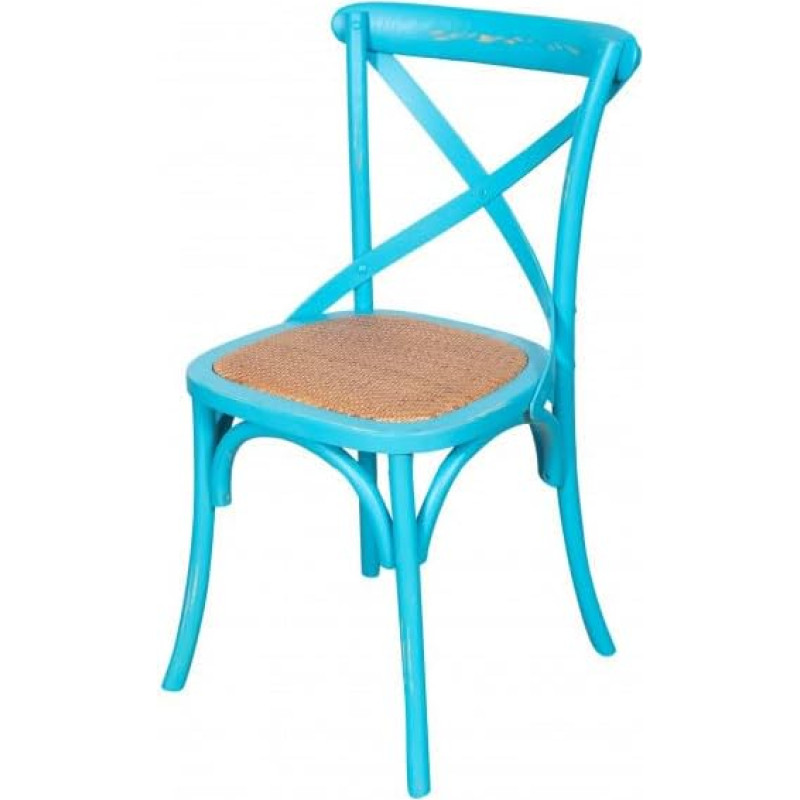 Biscottini Solid Wood Dining Chairs 48 x 82 x 52 cm - Rattan Kitchen and Living Room Chairs - Wooden Chairs for Indoor and Outdoor Use - Blue Chairs