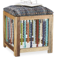 Relaxdays Wooden Stool, Handmade Foot Stool, Patterned Seat Cube for Kids, HxWxD: 47 x 41 x 42 cm, Natural, Colourful