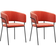 HOMCOM Set of 2 Dining Room Chairs, Kitchen Chairs with Steel Legs, Velvet Seat for Dining Room, Living Room, Kitchen, Dimensions: 57L x 53W x 73H cm, Orange