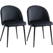 HOMCOM Set of 2 Dining Chairs Scandinavian Kitchen Chair Padded Velvet Chair with Tapered Metal Legs for Living Room Dining Room Black