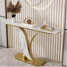 YVYKFZD Narrow Console Table, Industrial Side Table, Sofa Table, Luxurious Hallway Table with Metal Frame, Long Entrance Table, for Entrance, Living Room, Foyer (Gold C, 80 cm / 31.4 inches)