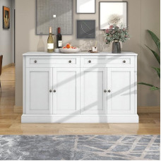boorbin Large Sideboard with 4 Doors and 2 Drawers, Modern Buffet Cabinet for Dining Room and Living Room (150 x 86 x 40 cm) (Antique White)