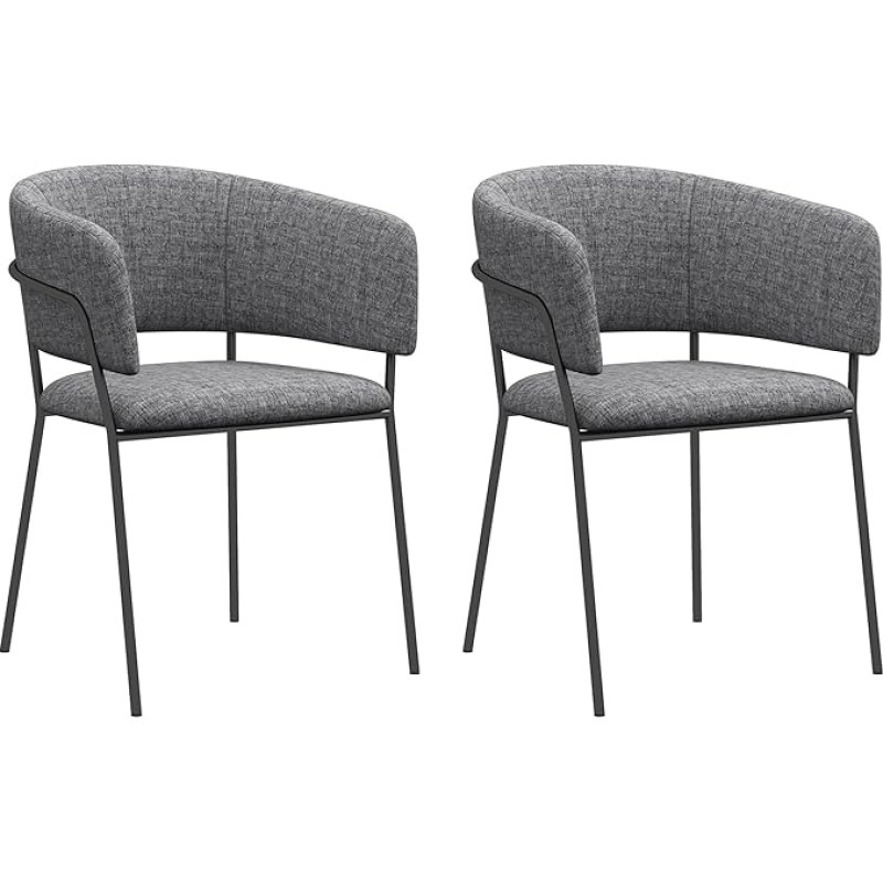 HOMCOM Set of 2 Dining Room Chairs Kitchen Chairs Steel Legs Seat Cover Linen Look for Dining Room Living Room Kitchen Dimensions 57 L x 53 W x 73 H cm Grey