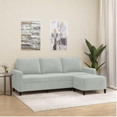 CIADAZ 3201055 3-Seater Sofa with Stool, Light Grey, 180 cm, Velvet, Lounge Sofa, Sofas & Couches, Relax Sofa, Couch for Living Room, Couch with