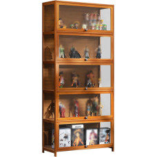 Curio Glass Display Cabinet, 5-Tier Storage Shelf with Folding Door, Bamboo Storage Cabinet or Figures, Curio Collection Presentation, for Bedroom/Living Room and Study (Size : 17