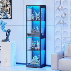 BROTTAR Vitrine mit Glastür, 4-stöckiger Curio-Schrank mit 3 Farblichtern für Sammlerstücke, Glasvitrine mit menschlichem Körpersensor, Schwarz