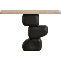 CHENGAIJIAN Eingangstisch, Konsolentisch aus Massivholz, schmaler Sofatisch im schwarzen Steinstil for den Eingangsbereich Konsolentisch