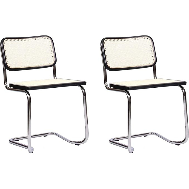 pemora Jena Set of 2 Swing Chairs Cantilever Stackable Chairs Visitor Chairs with Viennese Wicker in Black Ready Assembled