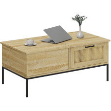 HOMCOM Coffee Table with Hinged Top, Living Room Table with 2 Large Drawers, Steel Frame, 106 x 56.3 x 48 cm, Natural