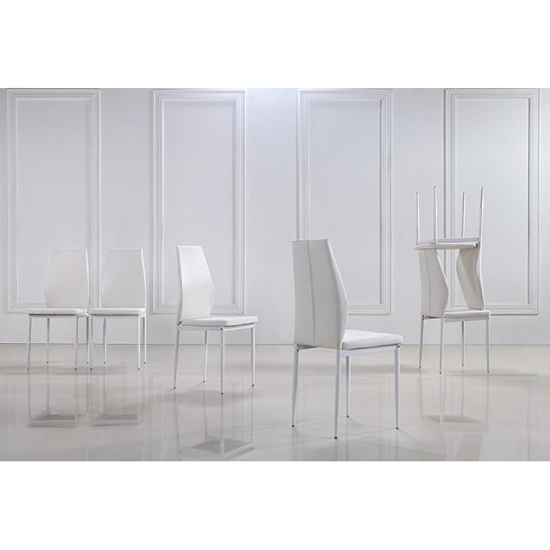 i-flair Raul Set of 6 Dining Room Chairs, Kitchen Chairs with High-Quality Faux Leather Upholstery (6, White)