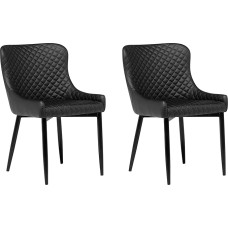 Set of 2 Faux Leather Dining Side Chair Diamond Stitching Upholstery Black Solano