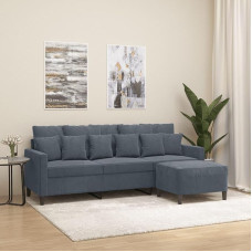 Homgoday 3-Seater Sofa with Stool, Sofa, Couch, Modern Lounge Sofa, Guest Sofa, Relaxing Sofa, Corner Sofa, L-Shape Seat Furniture for Living Room, Bedroom, Dark Grey, 180 cm, Velvet