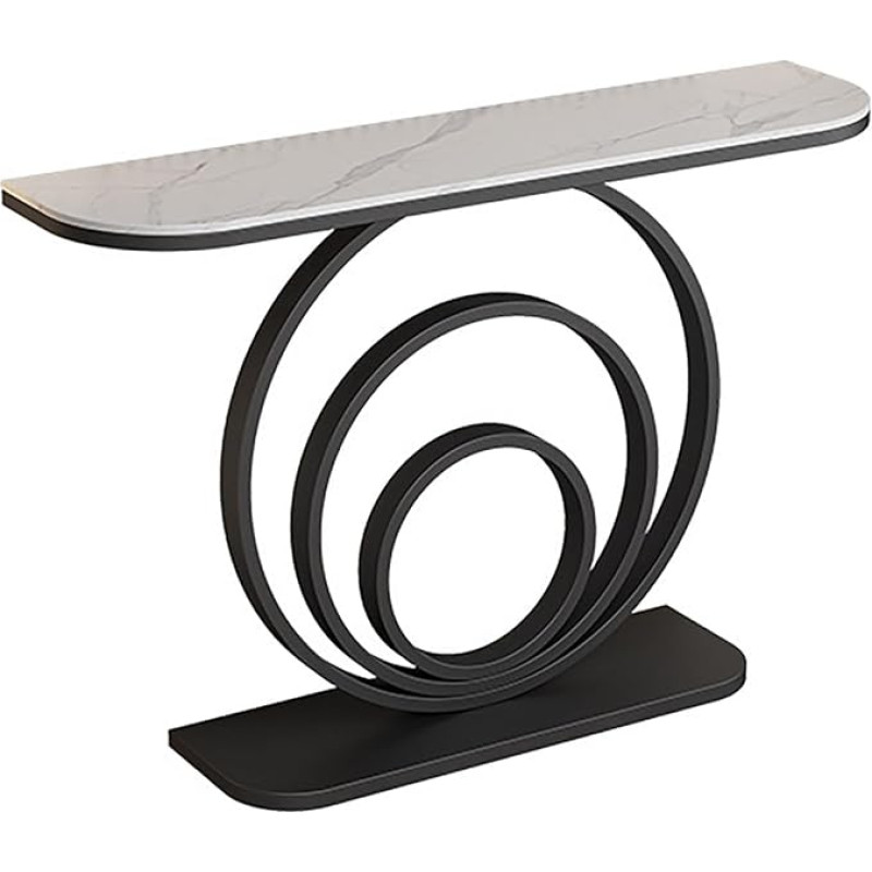 Industrieller Konsolentisch, schmaler Sofatisch mit Kunstmarmorplatte, Akzenttisch für den Eingangsbereich, mit runden Metallbeinen, Flurmöbel (Schwarz, 120 cm)