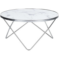 Meridian II Side Table Glass Marble Look White Metal Frame Round 80 cm