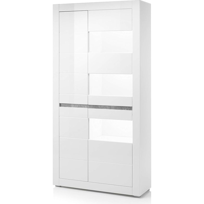 Newfurn Display Cabinet Modern Wooden Display Cabinet II 100 x 198 x 35 cm (W x H x D) II [Finn.one] in White/White High Gloss Living Room Bedroom Dining Room Hallway Hallway