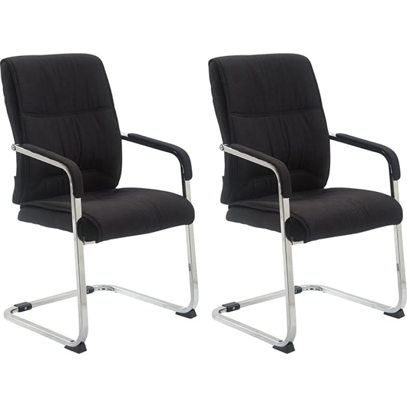 CLP Anubis XXL Cantilever Chairs with Padded Seat, Conference Chairs with Metal Frame and Fabric Cover, Colour: Black, Set of 2