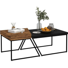 HOMCOM Coffee Table Set of 2 Side Tables with Steel Frame, Geometric Industrial Design, Living Room Table for Bedroom, Office, Black