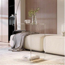 Bedside Table C Shape Laptop Side Table for Office Under Sofa Table Small Coffee Table Bedside Table for Bedroom Acrylic Side Table Living Room Side Tables - Clear Acrylic