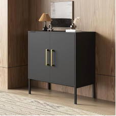 LYNSOM Storage Cabinet with Doors and Shelves, Free Standing Office Cabinet, Modern Wooden Buffet Sideboard for Kitchen, Living Room, Bedroom, Hallway, Black