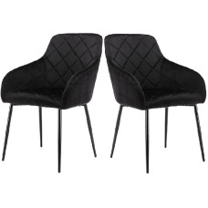 Mingone Dining Room Chairs, Set of 2, Kitchen Chairs, Padded Velvet Chair, Upholstered Chair with Backrest and Armrests, Retro Design Chair for Kitchen, Dining Room, Black