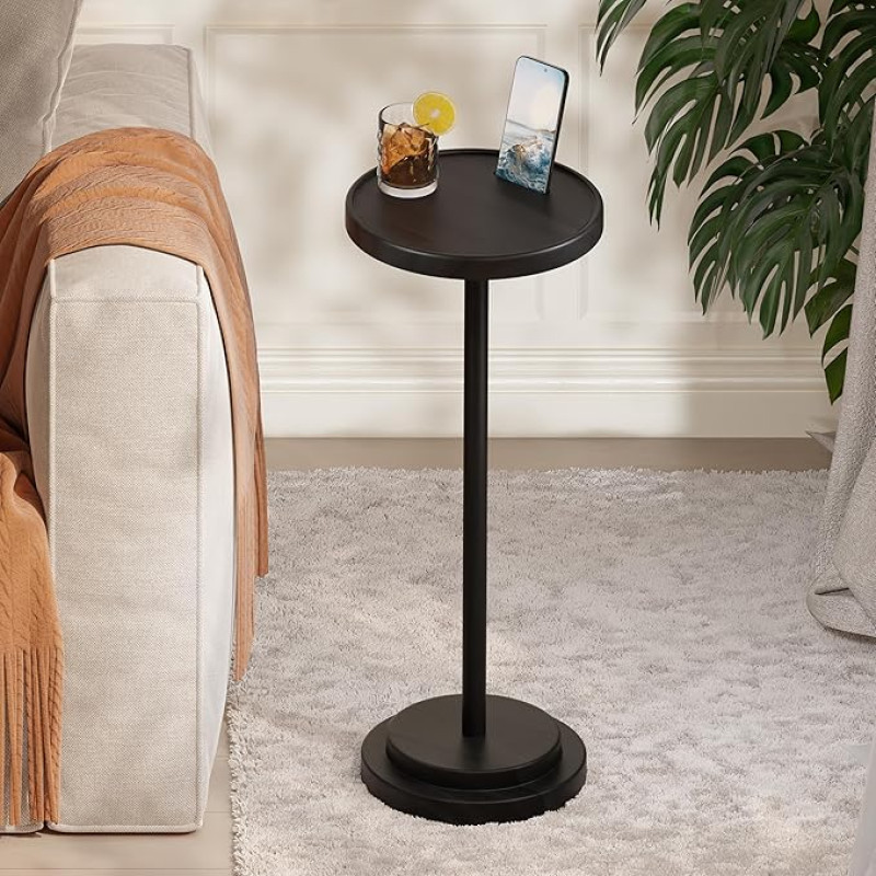 BLUEWEST Drinks Table 62cm Tall Compact Side Table with Mobile Phone Slot and Weighted Base Heavy Duty Accent Stand for Living Room Bedroom or Office Martini Cocktail Stand
