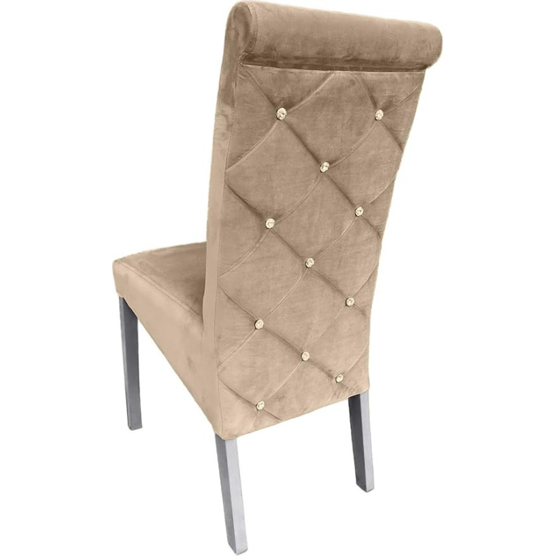 Ares Meble Velvet Chair - Dining Chair - Dining Chair - Wooden Dining Room Chair - Kitchen Chairs, Living Room Chairs - Glamour Upholstered Chair Dining Room - Dining Room Chairs Beige - White
