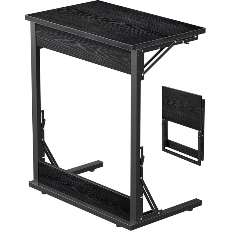 Tatub Folding TV Tray, 24 Inch Wide C Shaped Side Table for Sofas, Small Laptop Desk with Metal Frame for Living Room, Bedroom, Black