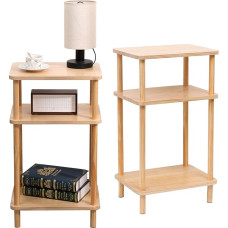 DAJAMAI Solid Wood Side Table, 3-Tier, Set of 2, Bedside Table with Display Shelf, Bookcase, Bedside Table, Storage Shelf for Bedroom, Living Room, Bathroom