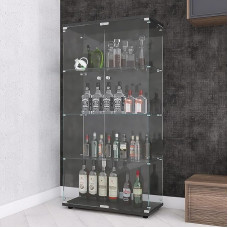 APRILSOUL S-B10400523D-DF-JRW-A Glass Display Cabinet, Glass, Black, 4 Shelves, Double Door
