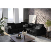 Friderik Malibu Max Corner Sofa with Sleep Function, Faux Leather Madryt - Adjustable Headrests and Armrest (Black, Right)