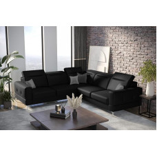 Friderik Malibu Max Corner Sofa with Sleep Function, Faux Leather Madryt - Adjustable Headrests and Armrest (Black, Right)