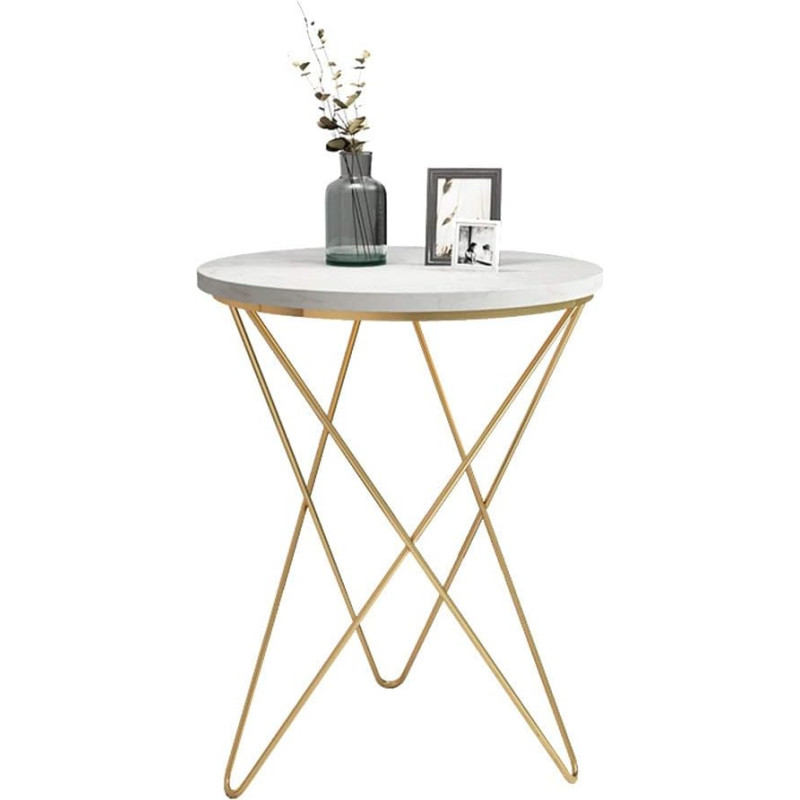 CAFIEDR Couchtisch, runder Sofatisch aus Marmor, Metallrahmen, Aufbewahrungstisch für das Wohnzimmer, Nachttisch für das Schlafzimmer-47 * 47 * 62 cm