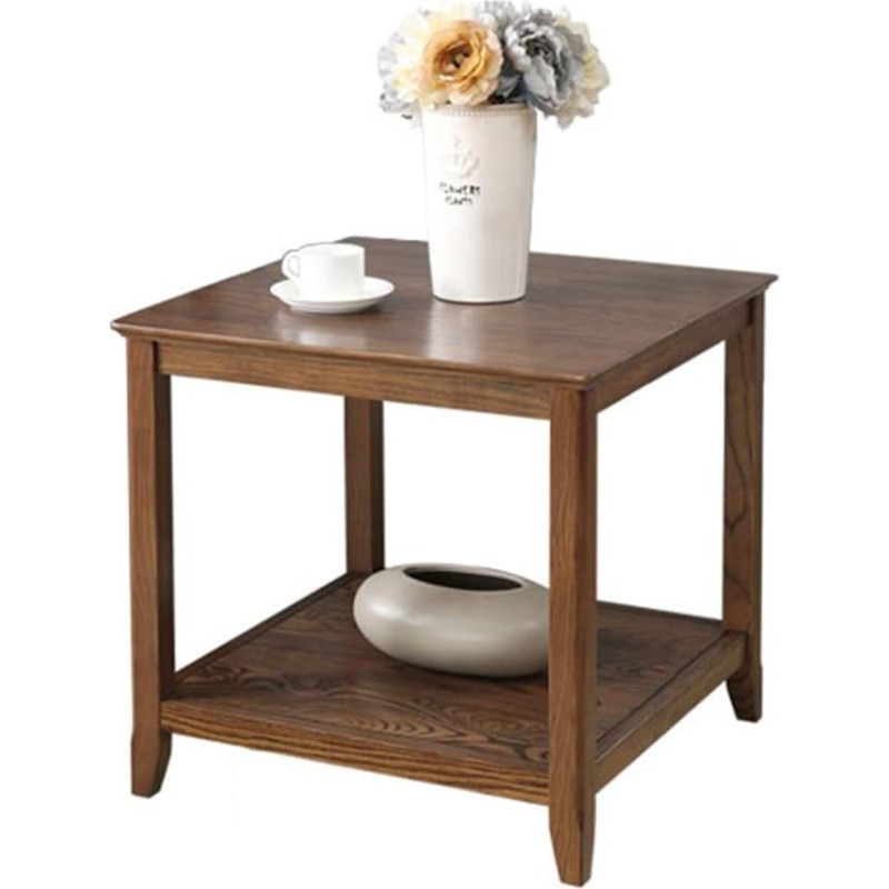CAFIEDR Coffee Table Solid Wood Sofa Table Two Tier Bedside Table Bedroom Simple Small Square Table