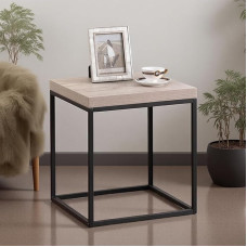 CENSI Grey Oak Side Table 18 Inch Side Table Coffee Table for Living Room Modern Industrial Square Metal and Wood (French Oak)