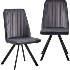 TRISENS Dining Room Chairs, Kitchen Chair, Upholstered Chair with Backrest, with Velvet Seat, Metal Frame, Colour: Dark Grey/Black, Quantity: 2 Pieces