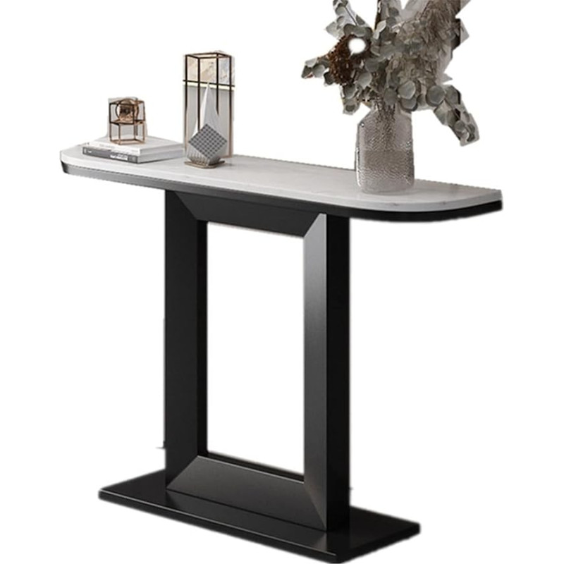 CAFIEDR Coffee Table, Black Console Table, Sofa Table with 2 Shelves, Marble Table Top, Metal Frame for Living Room, Bedroom, 80 x 30 x 80 cm