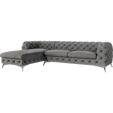 S-Style Möbel Maria Corner Sofa, 5-Seater Chesterfield Corner Sofa, for Living Room, Lounge Couch with Chrome-Plated Feet, Furniture, Freestanding Upholstery, Sofas, Couches, Left, Grey, 305 x 200 x