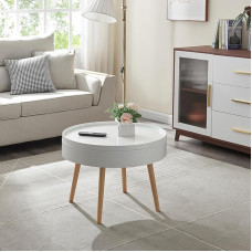 [en.casa] Coffee Table Bongard with Removable Tray Round Side Table for Living Room Storage Table Low Sofa Table with Storage Space White