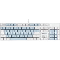 Qisan Wired Mechanical Gaming Keyboard Ice Blue LED Backlit Blue Switch Full Size 104 Keys US Layout White and Blue
