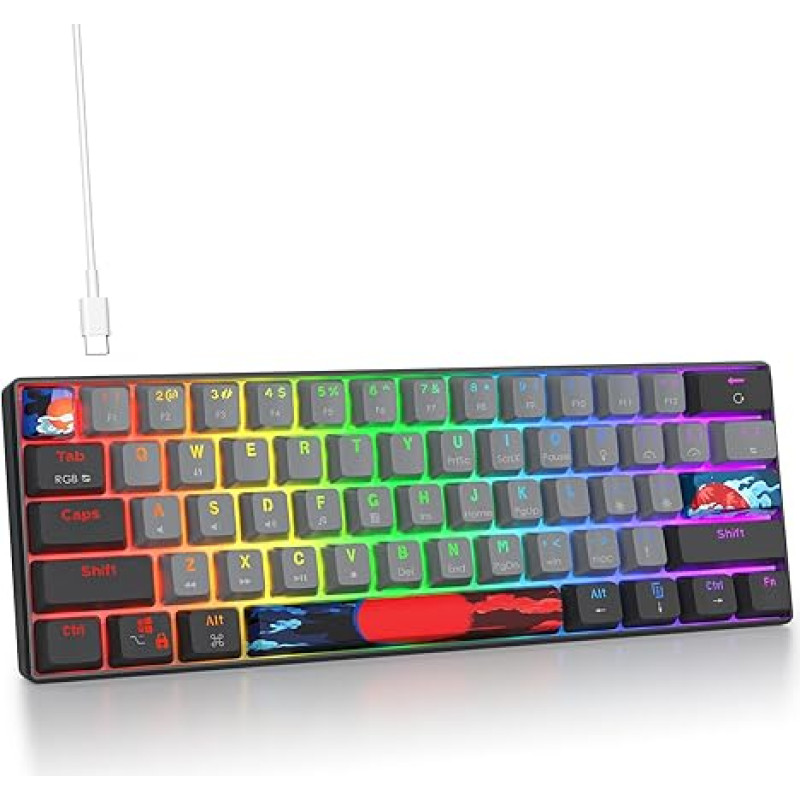 SOLIDEE Mechanical Gaming Keyboard 60%, 61 Keys Compact Mechanical Keyboard RGB Backlight, 60% Percent Mechanical QWERTY Keyboard, Red Switch for Win/Mac PC Laptop (61 Dagger)