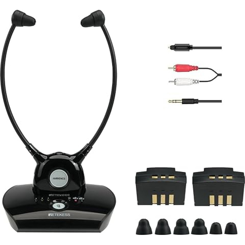 Retekess TA008 juhtmevabad kõrvaklapid telerile, TV helivõimendi eakatele, 2.4G madala latentsusega, ühe klahviga kuulmisvõimendi, reguleeritav summutus, topeltaku - 10H kasutamine, 30 m, kõrvaklapid telerile