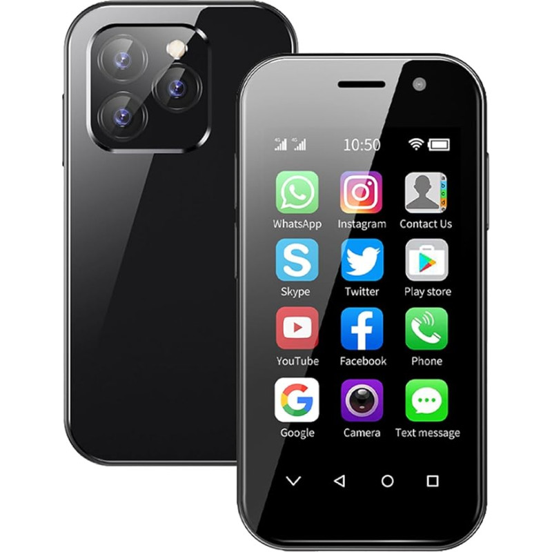 Mini nutitelefon, 4G väike telefon 3,0 tolli, kaks SIM-kaarti, 2600 mAh aku, 2MP + 5MP kaks kaamerat, laste telefon näo lukustamisel, täiskasvanute varutelefon (2GB + 16GB, must)