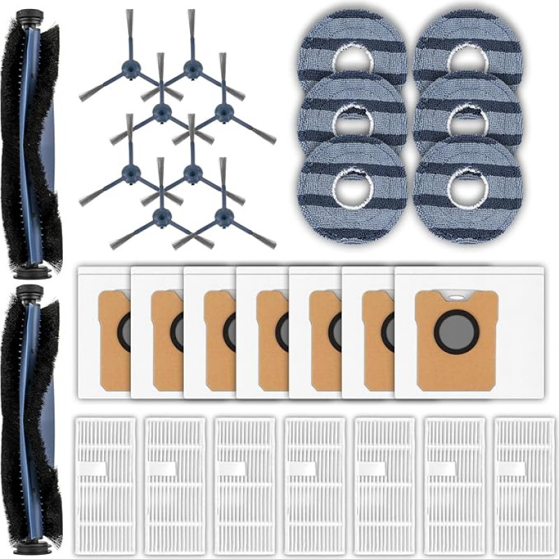 (30 Stücke) C20 Omni Ersatzteile kompatibel mit Eufy C20 Omni Roboterstaubsauger, 2 Rollenbürste, 8 Seitenbürsten, 7 HEPA-Filter, 7 Staubbeutel, 6 Wischpads, Vakuumbefehlszubehör Zubehör Kit