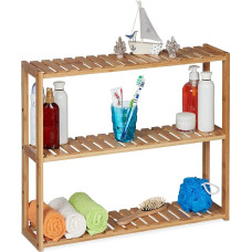 Relaxdays Bamboo Wall Shelf, 3 Shelves, Height Adjustable, 50 x 60 x 15 cm, Bathroom & Kitchen, Narrow Hanging Shelf, Natural
