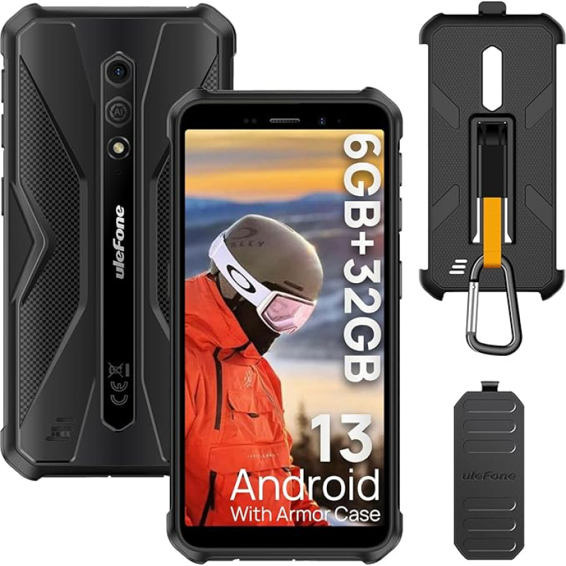 Ulefone Armor X12 Välitingimustes kasutatav mobiiltelefon Android 13 Go, 6GB + 32GB (SD-256GB) IP69 Robustne nutitelefon ilma lepinguta Odav 4860 mAh, 13MP 5.45 tolli HD+, IP68 veekindel 4G Dual SIM 3 kaardiga Slo/NFC