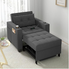 DURASPACE Extendable Sofa Bed, 3-in-1 Wall Sofa, Sleeping Chair Bed with USB Port, Drink Holder, Adjustable Armchair Beds for Small Spaces, Apartments, Living Rooms, Offices (Dark Grey)
