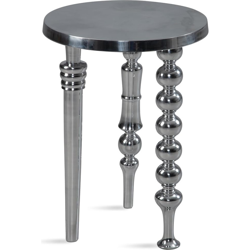 FineBuy Side Table, 44 x 44 x 63 cm, Aluminium with Three Different Legs, Tripod Living Room Table, Metal, Decorative Table, Round, Silver, Aluminium Storage Table, Modern, Small Table for Living Room