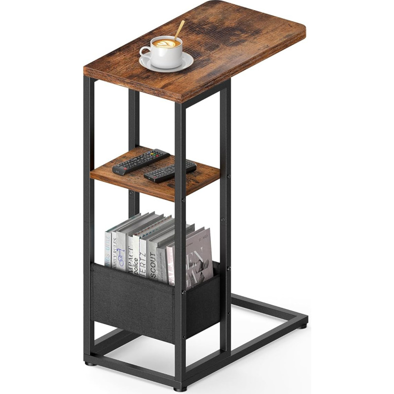 Yuede C Shape Side Table Small Side Table for Couch Recliner Extendable Under Sofa Tray with Storage Bag for Living Room Bedroom